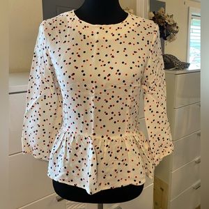 Red, White & Blue polka dot blouse, fit & flare w/ cute golden zipper on back!